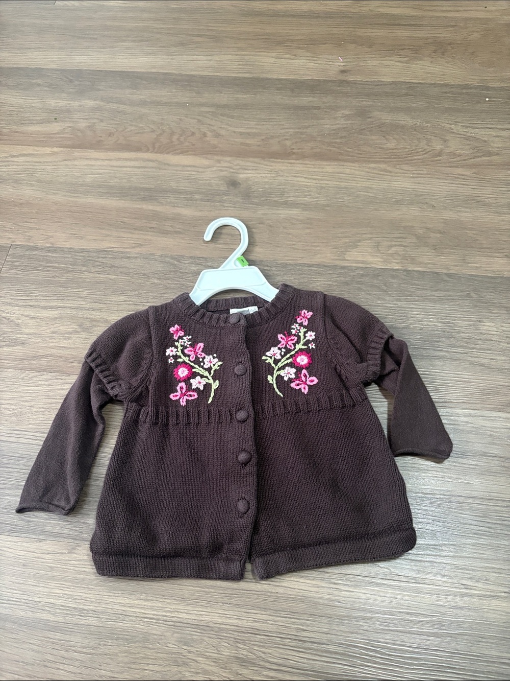 Girls Brown Floral Embroidered Cardigan Sweater by piper & posie 6/9 months